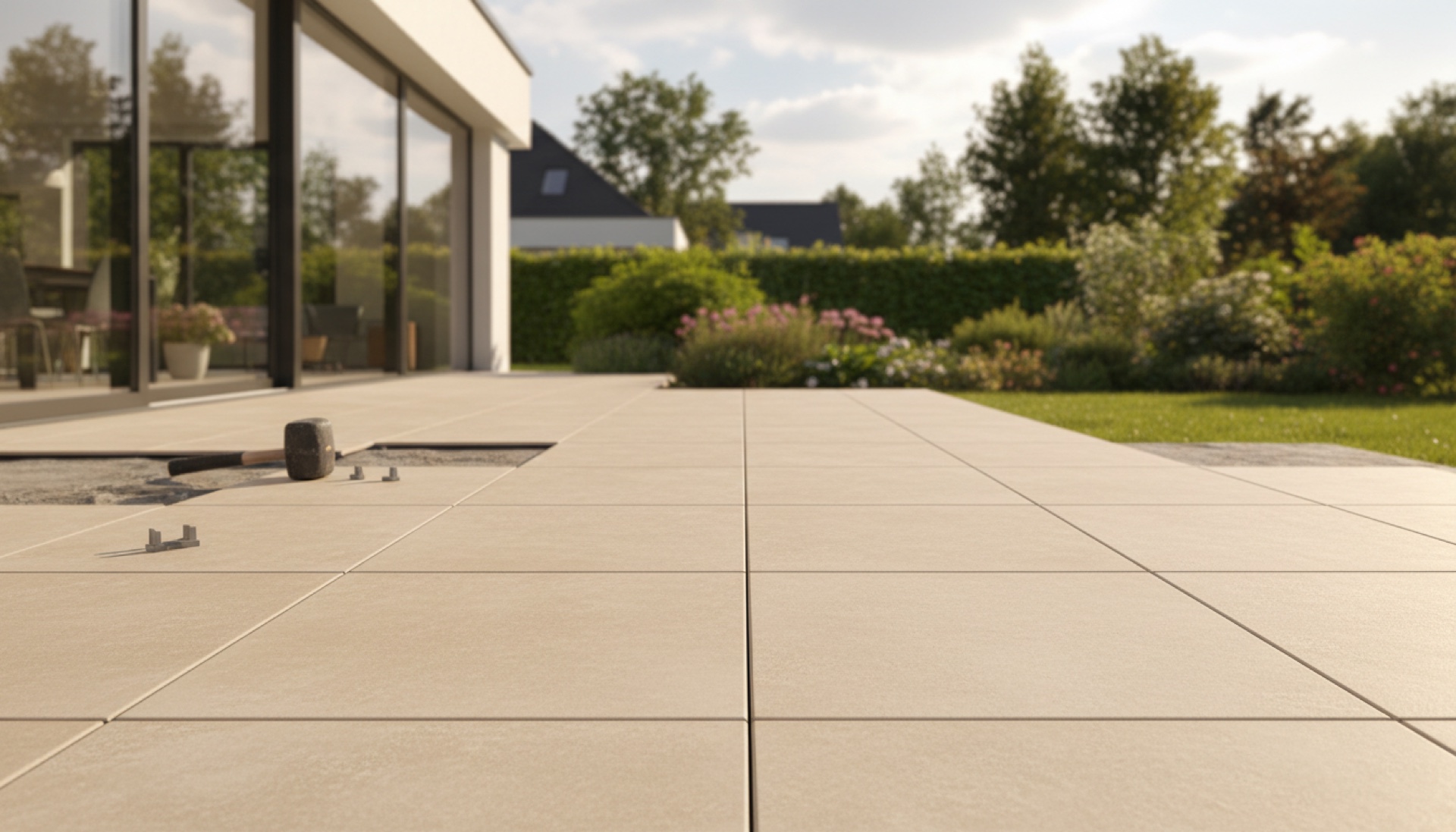 Terrasse mit großformatigen Platten