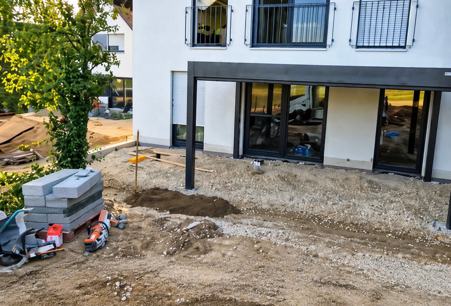 Terrassenbau mit großformatigen Platten